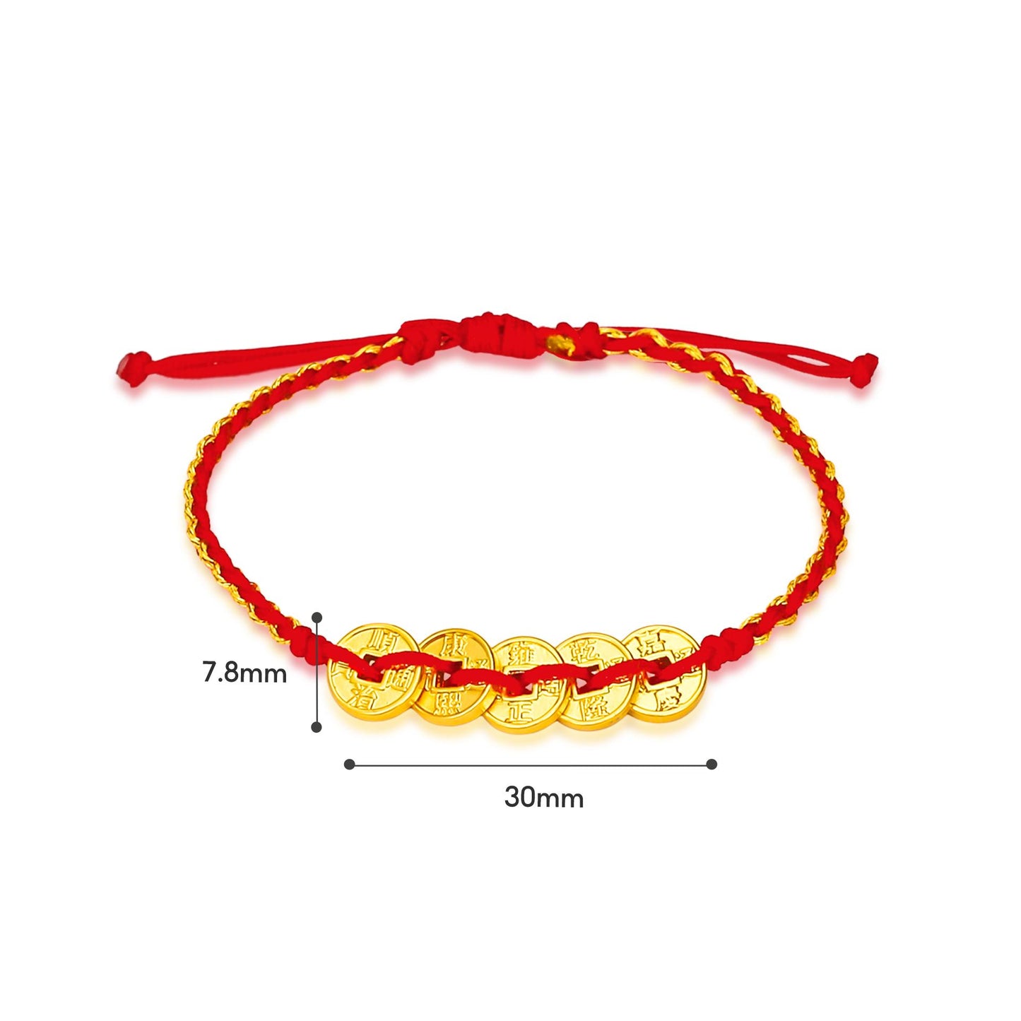 TAKA Jewellery 999 Pure Gold Five Emperor Coins Nylon Bracelet