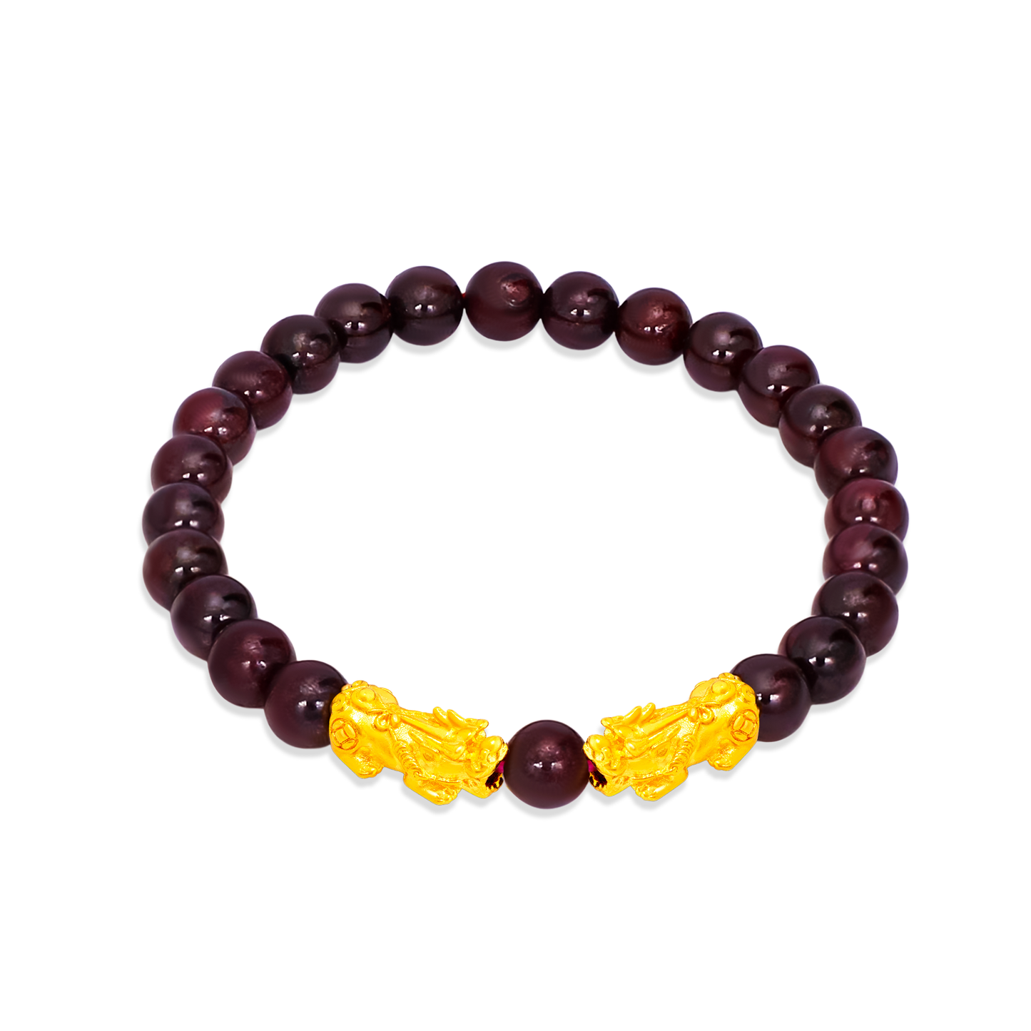 TAKA Jewellery 999 Pure Gold Double Pixiu with 6mm Beads Bracelet