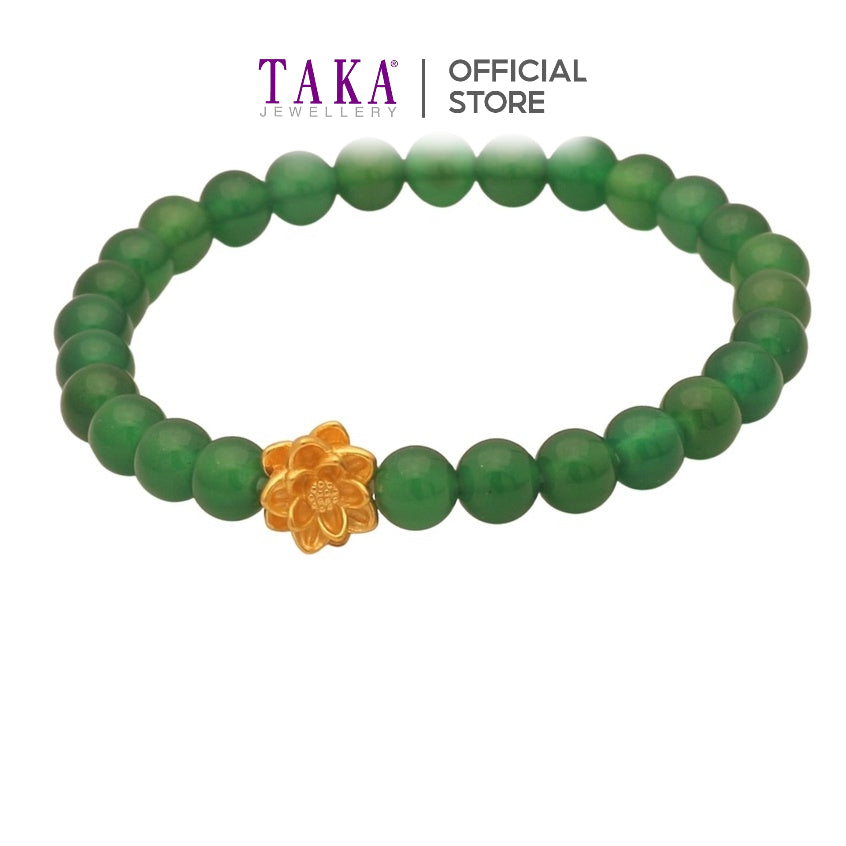 TAKA Jewellery 999 Pure Gold Flower Charm with Beads Bracelet
