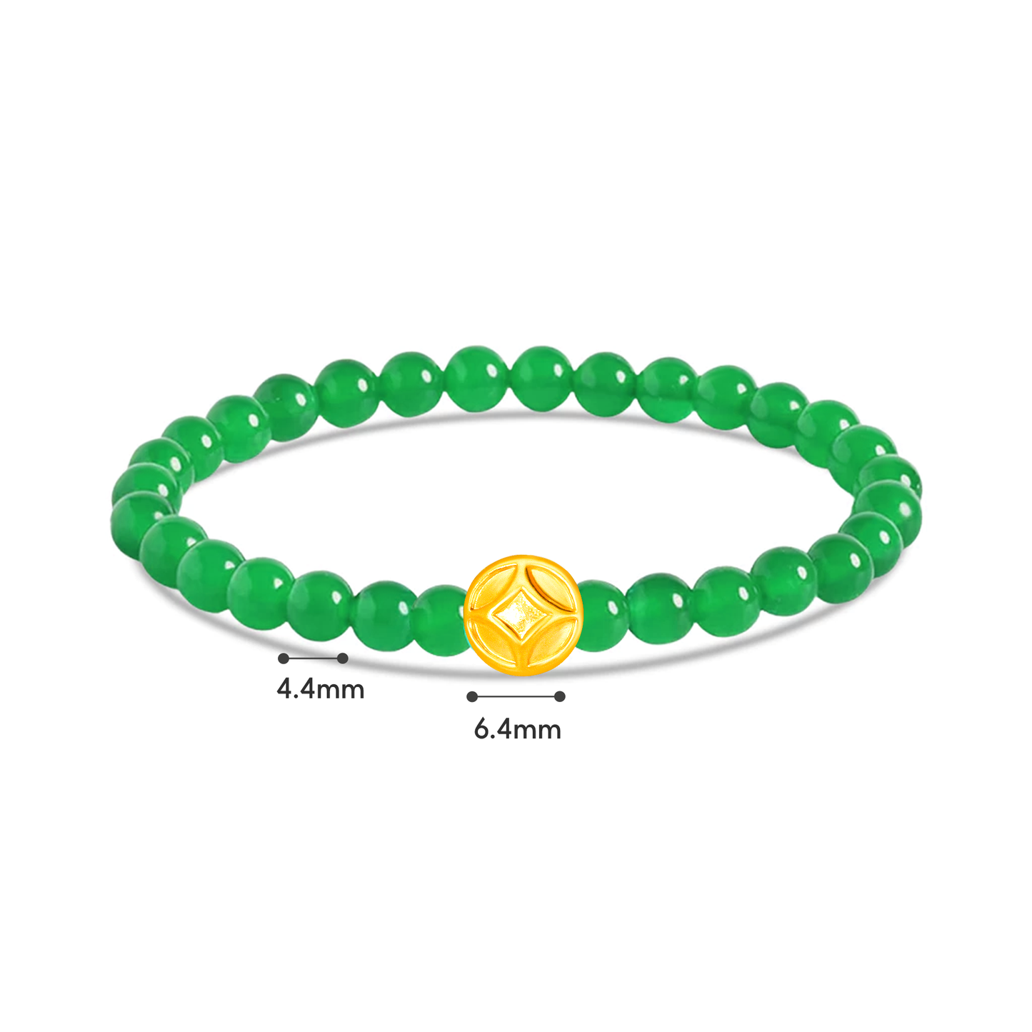 TAKA Jewellery 999 Pure Gold Tong Qian Charm With Beads Bracelet