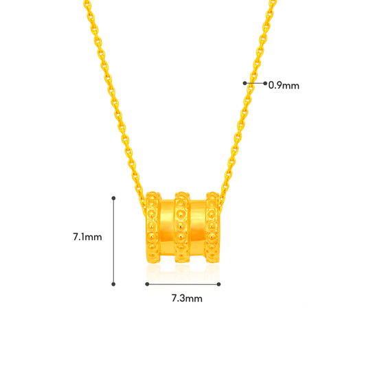 TAKA Jewellery 999 Pure Gold Big Diamond Cut Barrel Pendant with 9K Chain