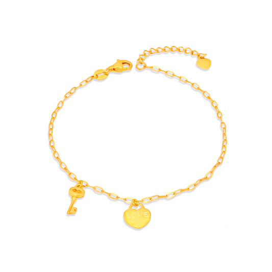 TAKA Jewellery 916 Gold Bracelet Heart & Key