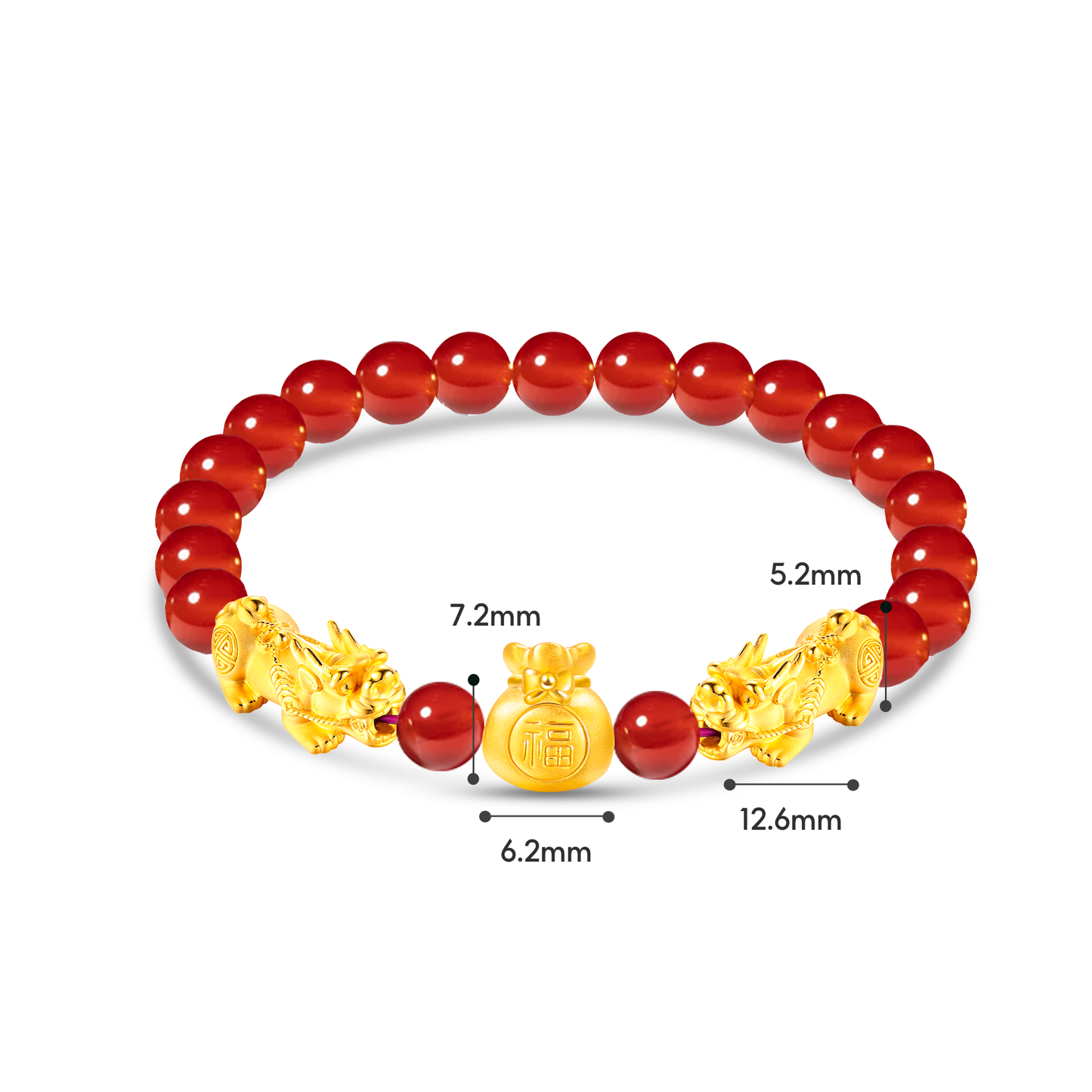 TAKA Jewellery 999 Pure Gold Double Pixiu with Fortune Bag Beads Bracelet