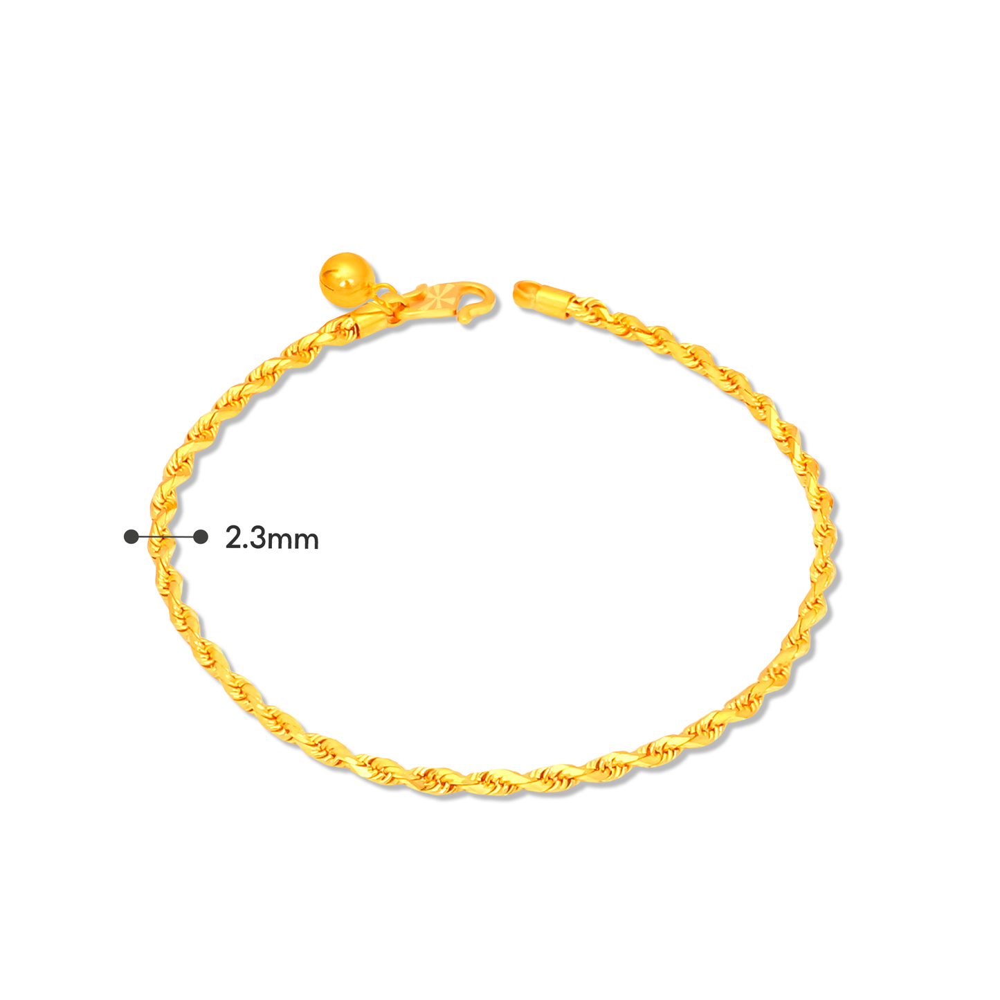 TAKA Jewellery 916 Gold Solid Rope Anklet with Bell - 2.2mm
