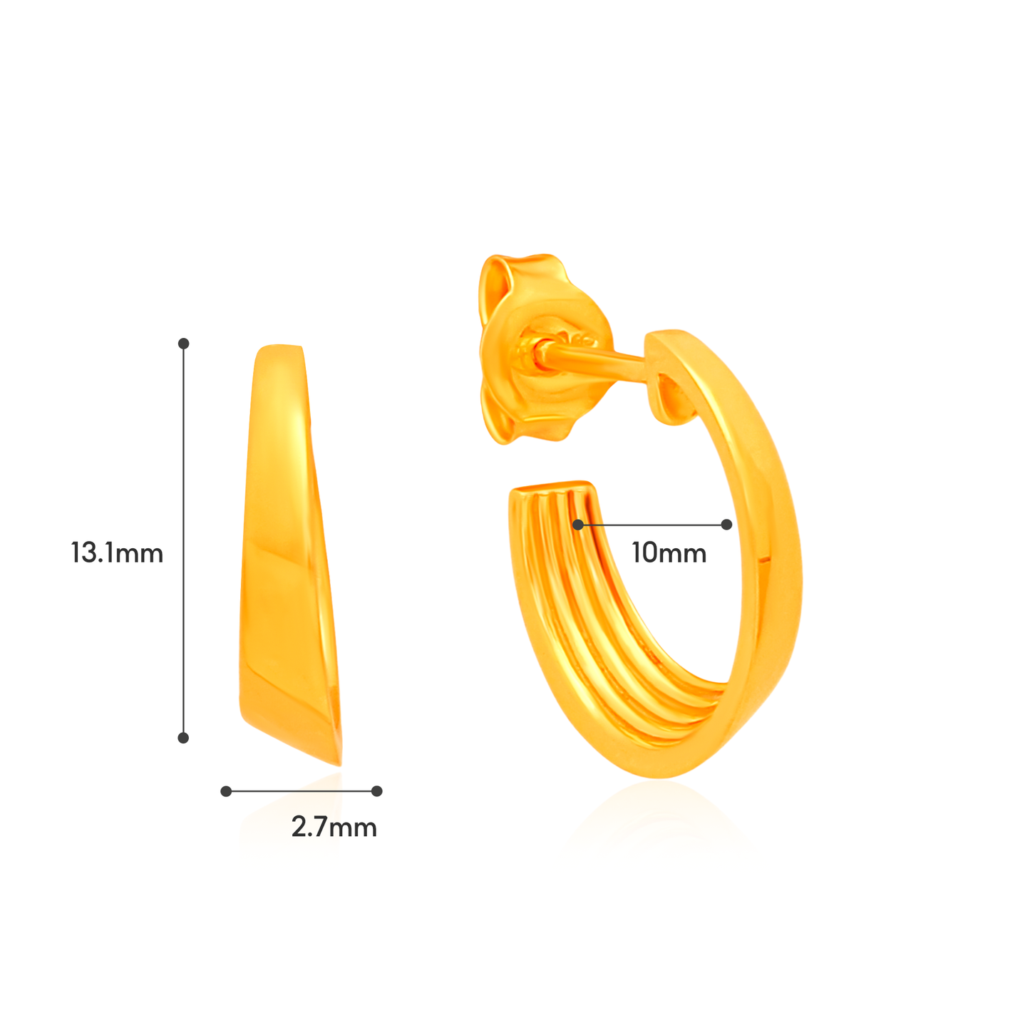 TAKA Jewellery Modern Edge 916 Gold Half-Hoops Earrings