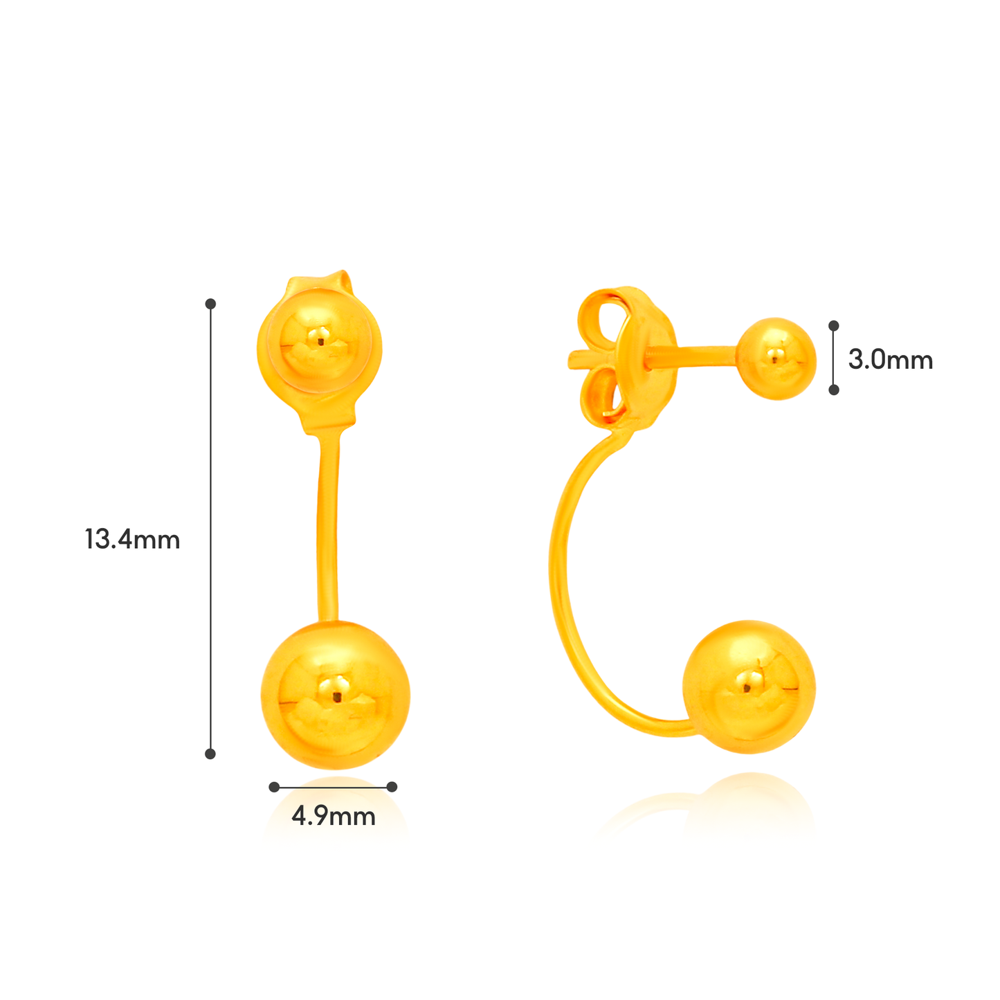 TAKA Jewellery Dual Sphere 916 Gold Earrings