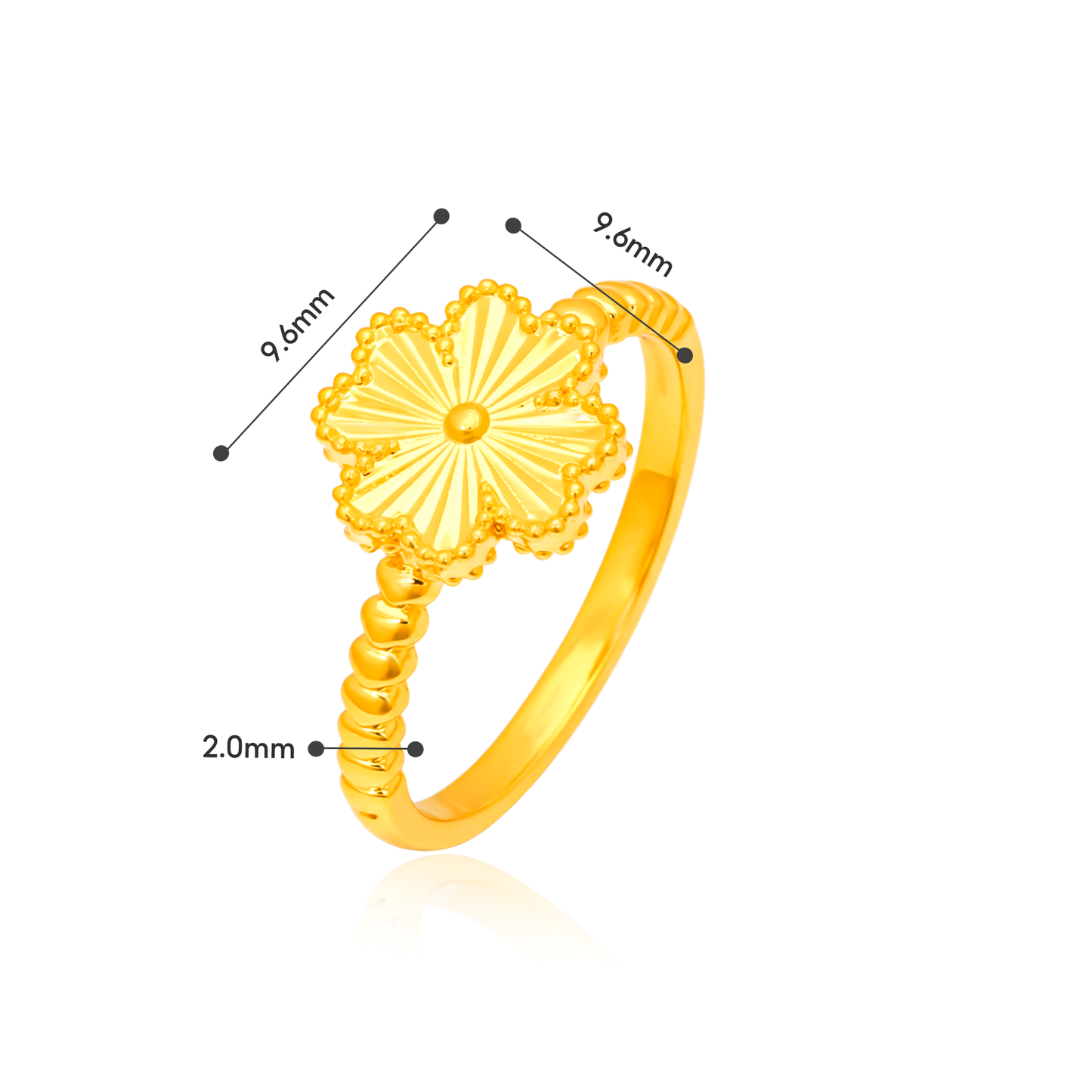 TAKA Jewellery 916 Gold Clover Ring - Lightweight Hollow