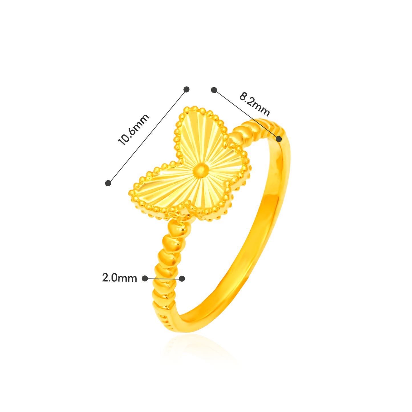 TAKA Jewellery 916 Gold Radiant Butterfly Ring - Lightweight Hollow