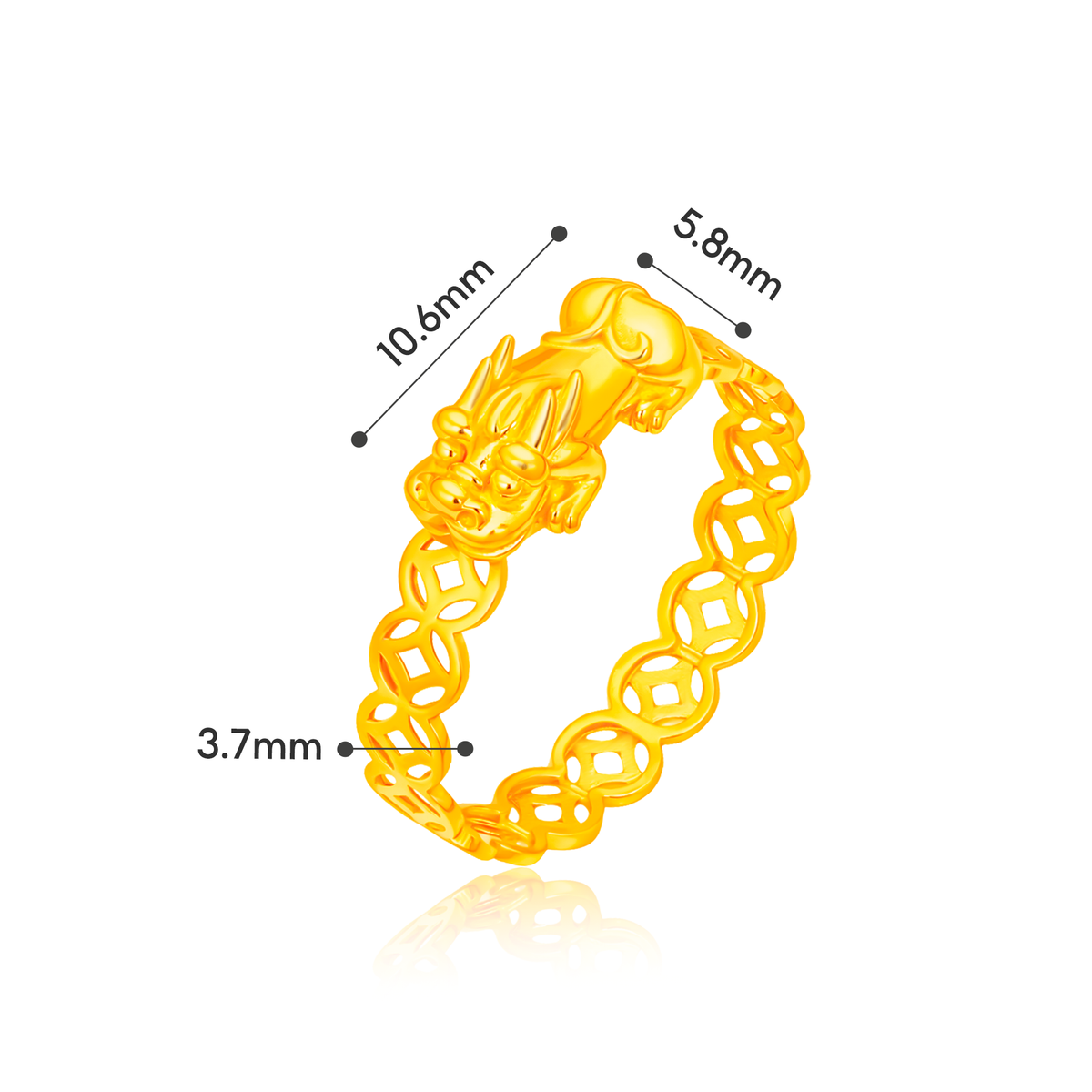 TAKA Jewellery 916 Gold Dragon Fortune Coins Ring