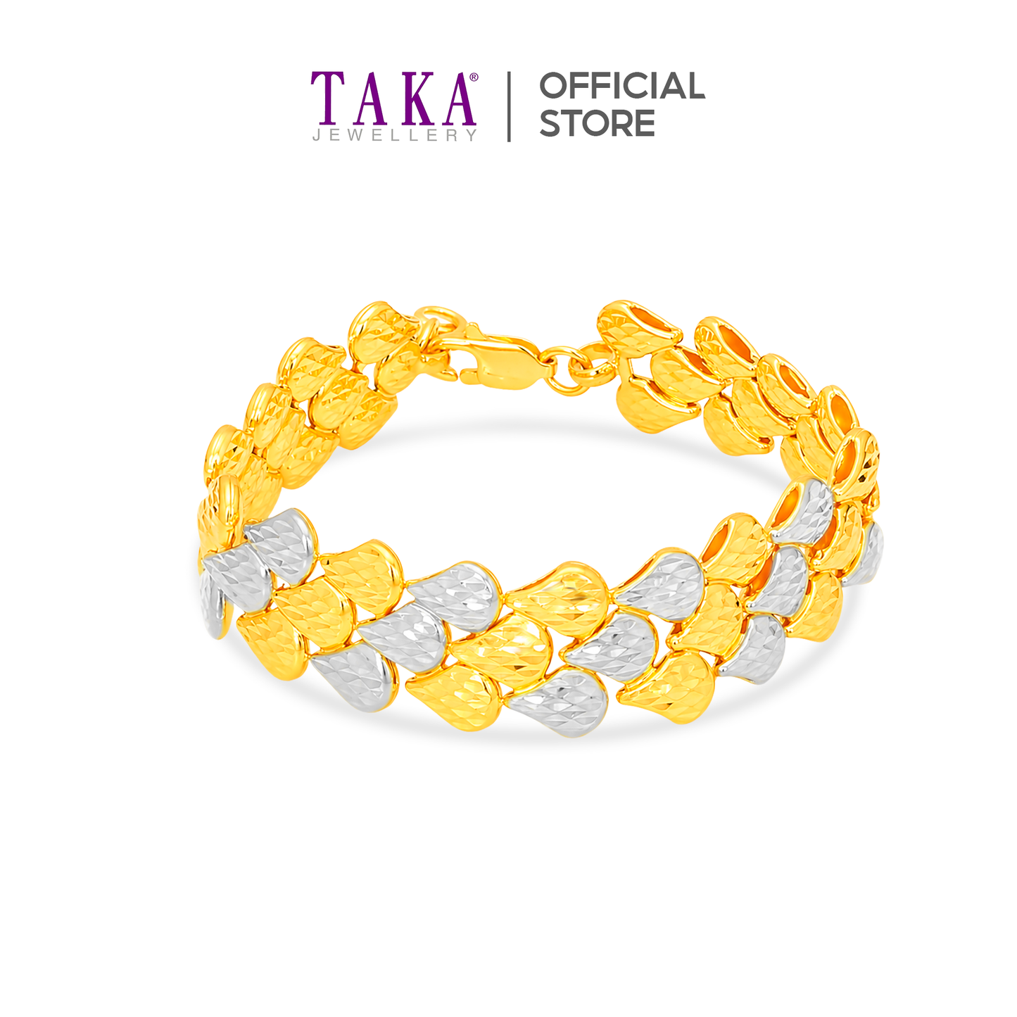 TAKA Jewellery 2-Tone 3-Rows Diamond‑Cut 916 Gold Bracelet