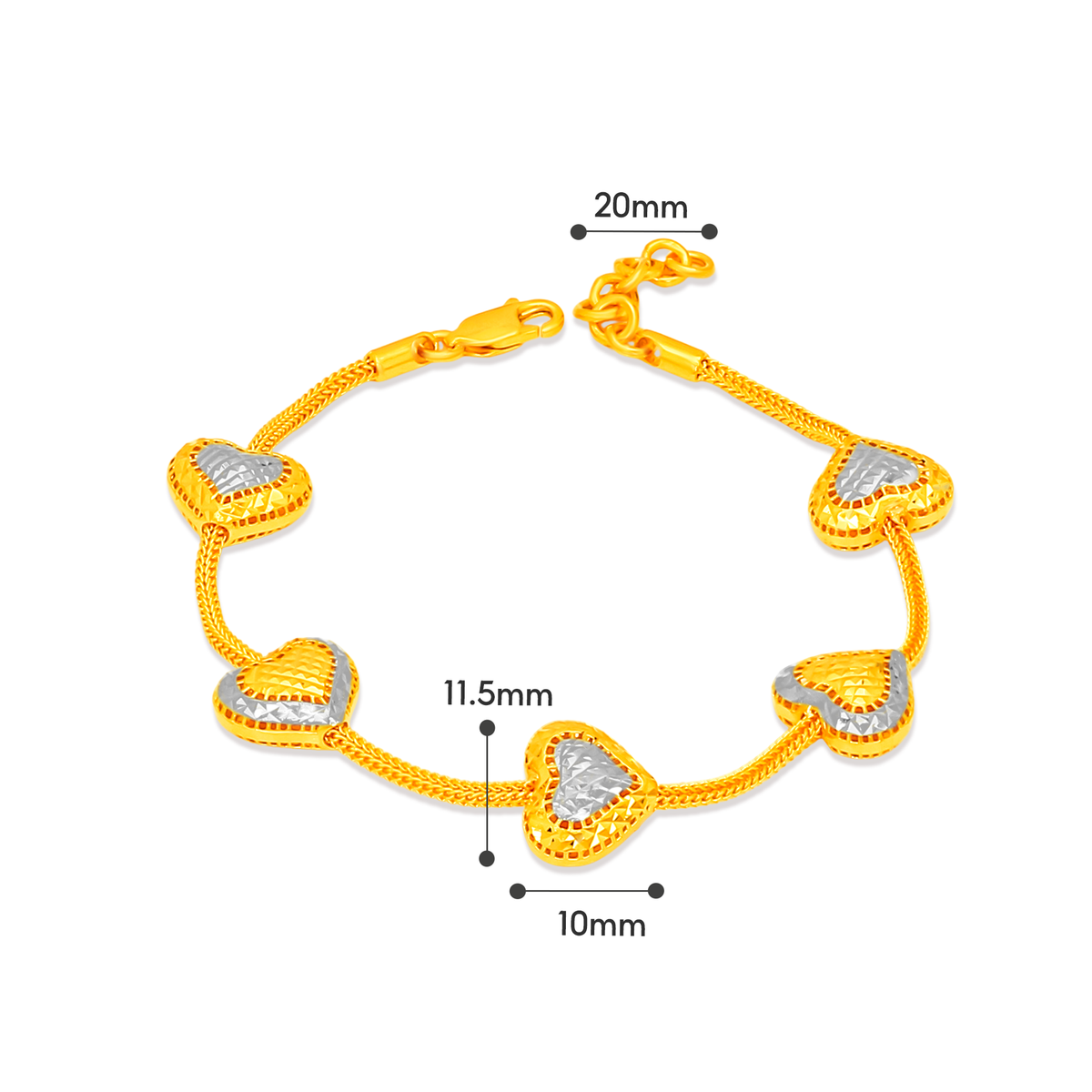 TAKA Jewellery 2-Tone Luxe Heart Bead 916 Gold Bracelet