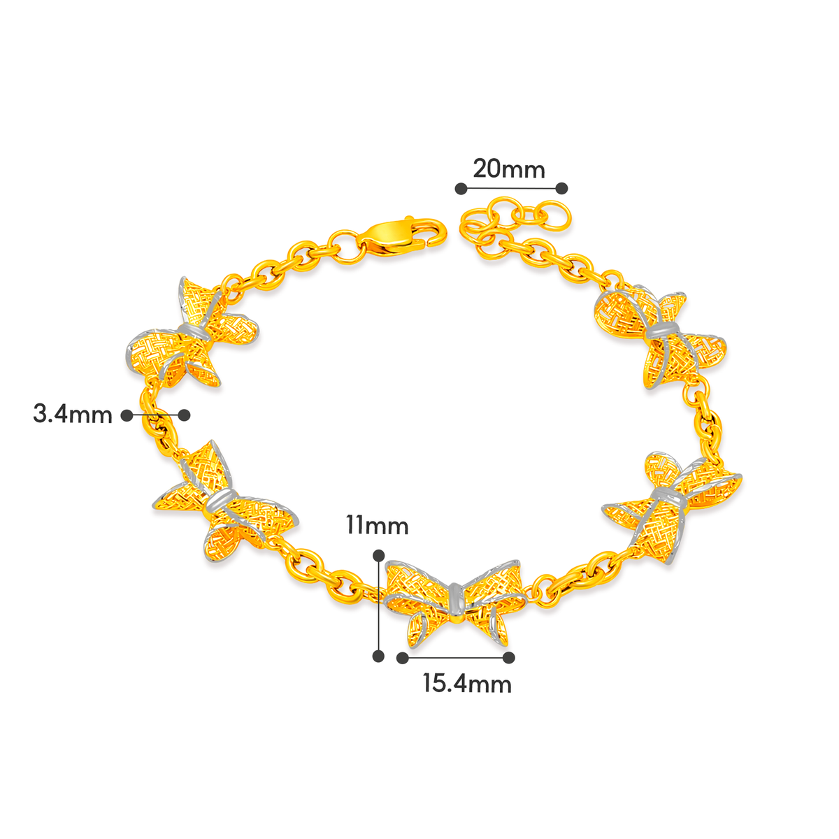 TAKA Jewellery 2-Tone Ribbon Bow 916 Gold Bracelet