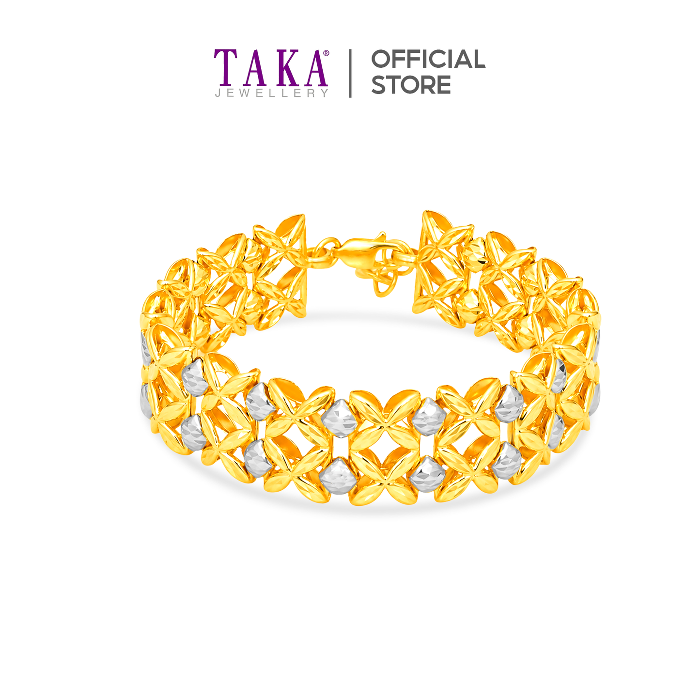 TAKA Jewellery 2-Tone Wide Blossom Luxe 916 Gold Bracelet