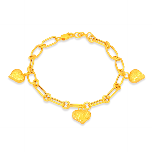 TAKA Jewellery 916 Gold Bracelet with Hearts