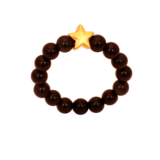 TAKA Jewellery 999 Pure Gold Star Charm with Beads Ring