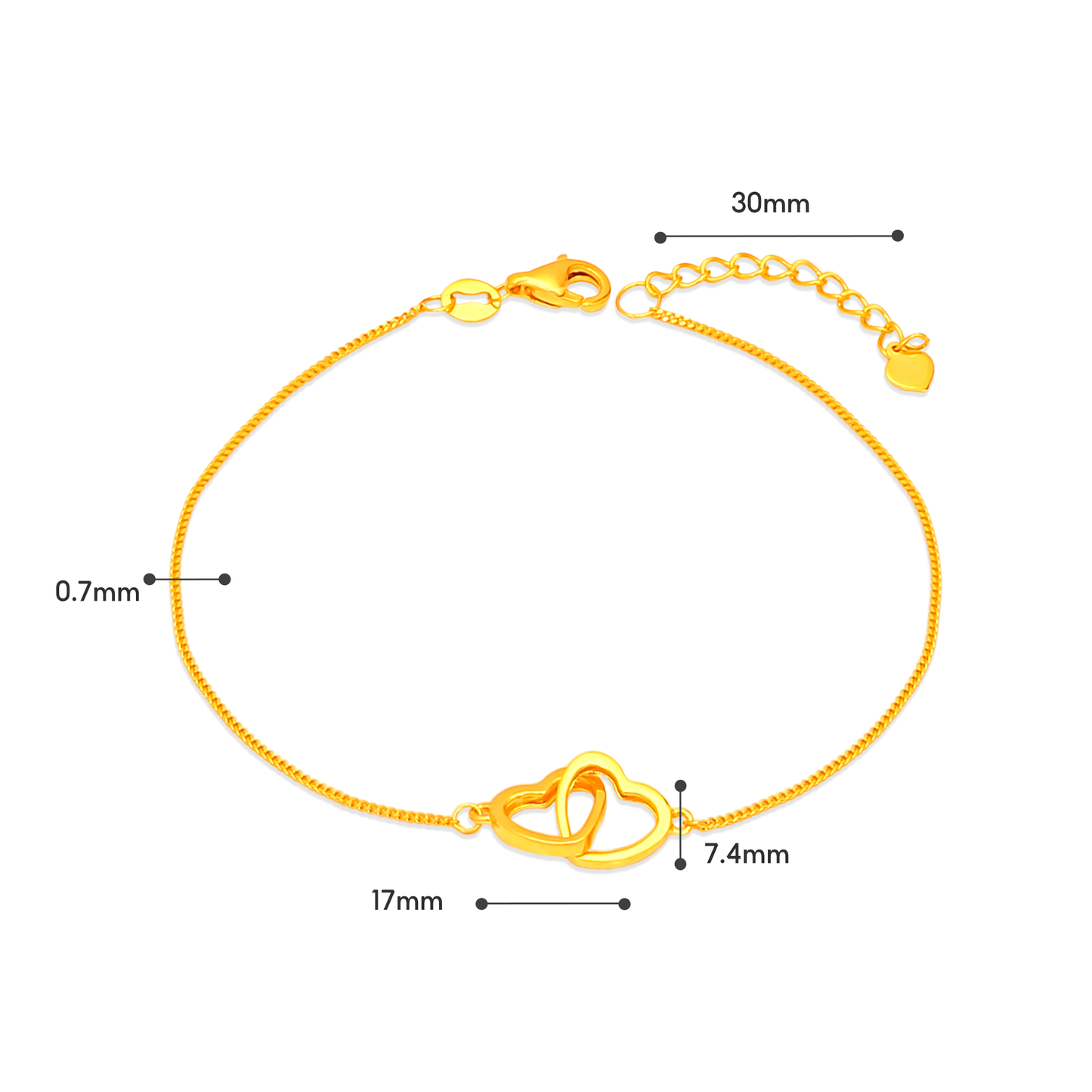 TAKA Jewellery 916 Gold Hearts Bracelet