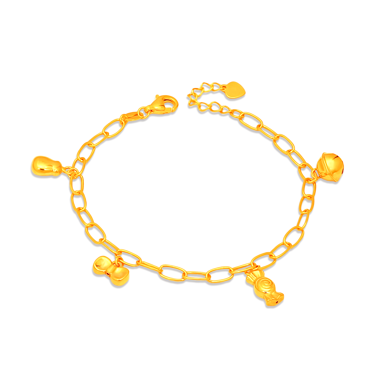 TAKA Jewellery 916 Gold Baby Bracelet with Milk Bottle, Ribbon, Candy and Bell