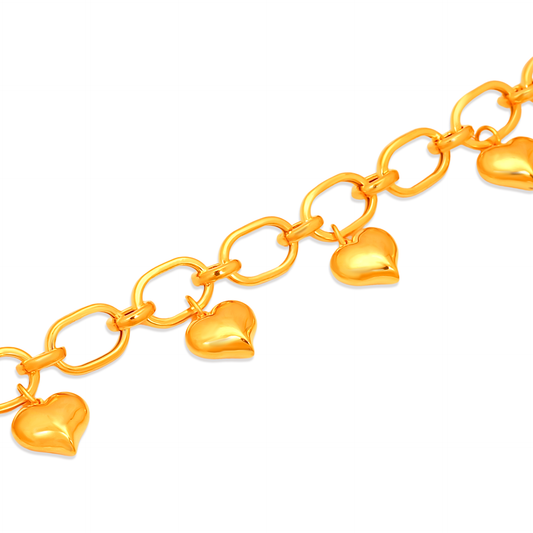 TAKA Jewellery Golden Hearts Link 916 Gold Bracelet