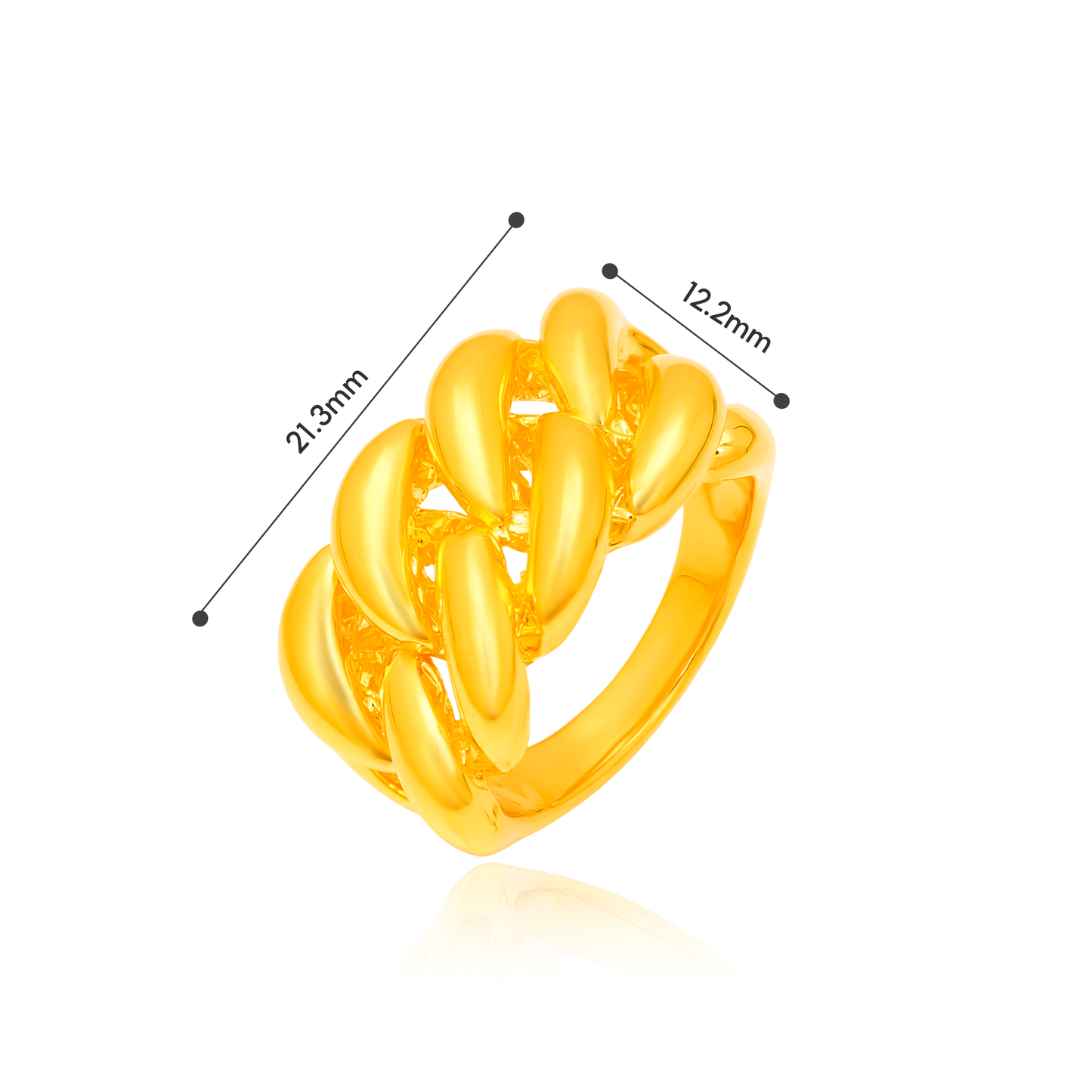 TAKA Jewellery Golden Link Luxe 916 Gold Ring - Lightweight Hollow