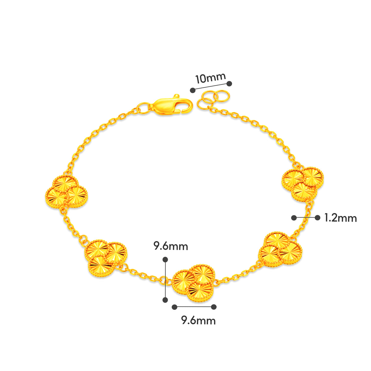 TAKA Jewellery 916 Gold Triple Circle Clover Bracelet