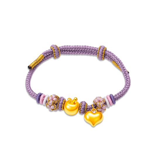 TAKA Jewellery 999 Pure Gold Apple Peace & Blessings Charms Nylon Bracelet Collection