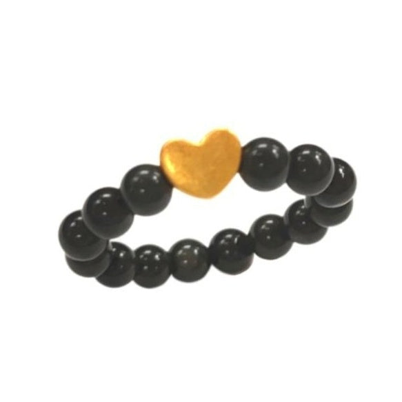 TAKA Jewellery 999 Pure Gold Heart Charm with Beads Ring