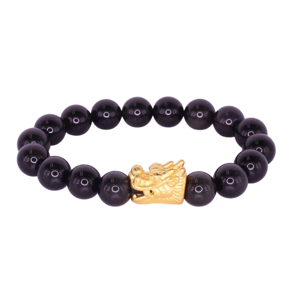 TAKA Jewellery 999 Pure Gold Dragon Charm with Beads Bracelet