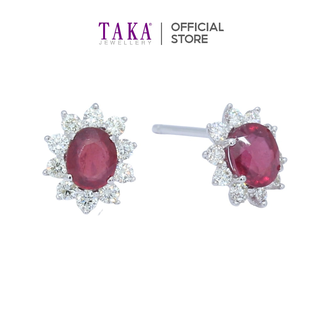TAKA Jewellery Spectra Sapphire / Glass Filled Ruby / Emerald Diamond Earrings 18K