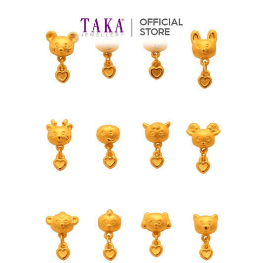 TAKA Jewellery 999 Pure Gold Zodiac Charm with Dangling Heart