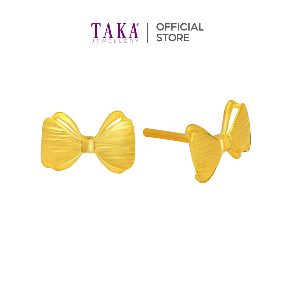 TAKA Jewellery 999 Pure Gold Earrings Ribbon