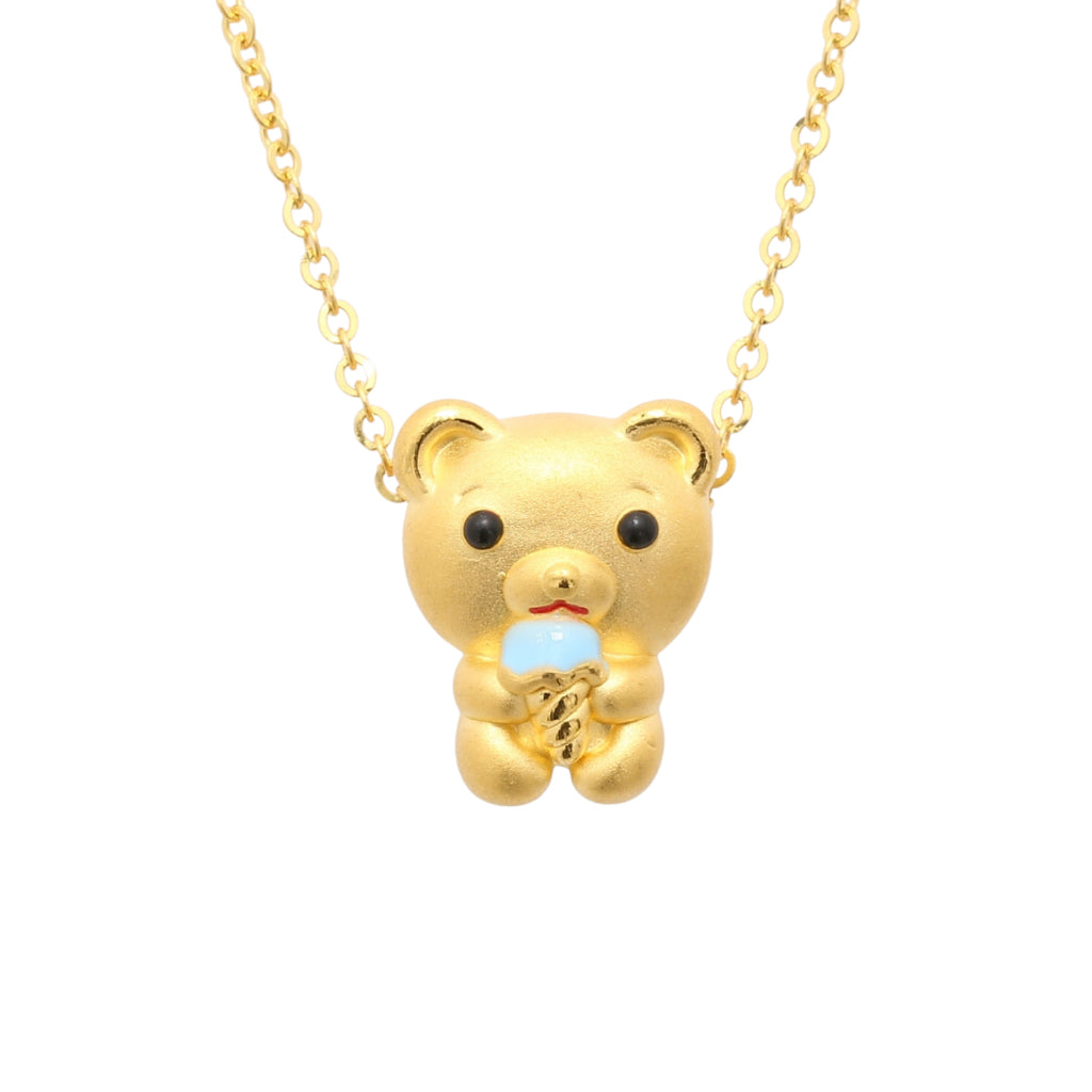 TAKA Jewellery 999 Pure Gold Bear Pendant with 9K Gold Chain