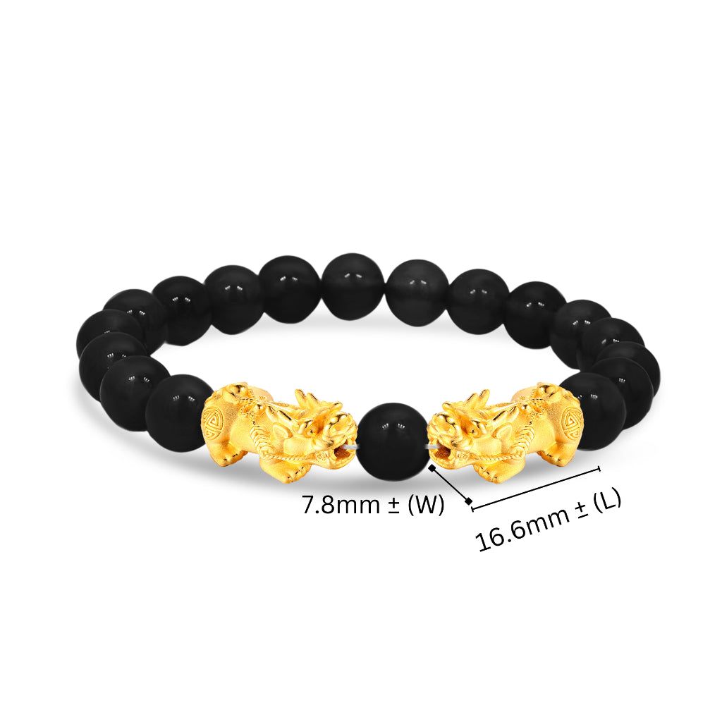 TAKA Jewellery 999 Pure Gold Double Pixiu 8mm Beads Bracelet