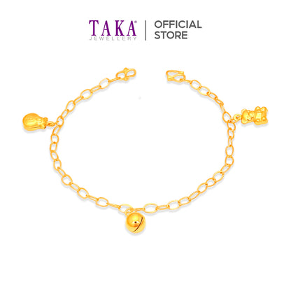 TAKA Jewellery 916 Gold Baby Anklet with Bell, Bear and Fortune Bag