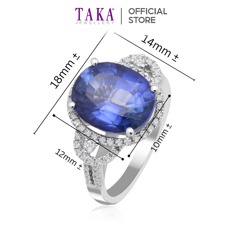 TAKA Jewellery Lab Grown Oval Blue Sapphire and Diamond Ring 10K