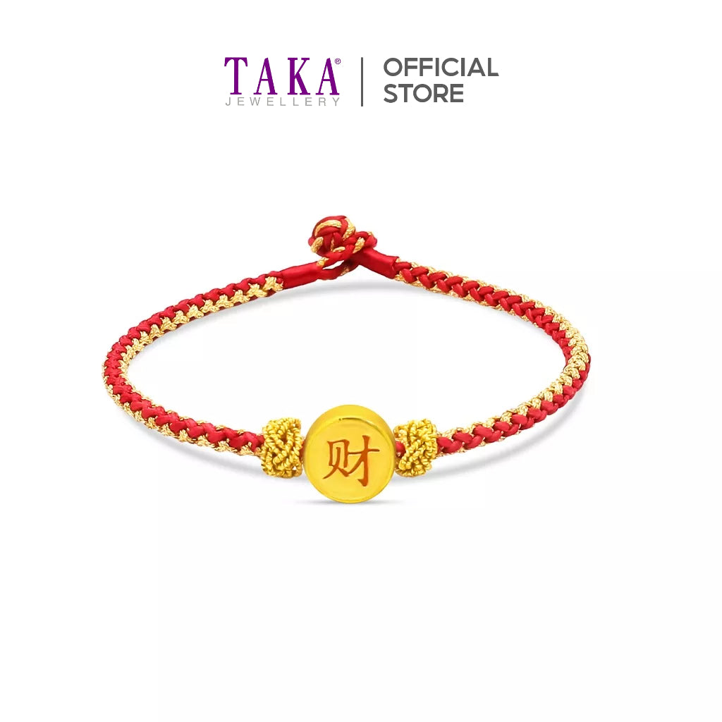 TAKA Jewellery 999 Pure Gold Charm CAI with Handmade Woven Bracelet