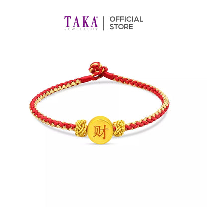TAKA Jewellery 999 Pure Gold Charm CAI with Handmade Woven Bracelet