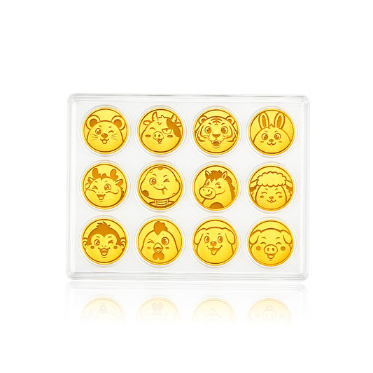 TAKA Jewellery 999 Pure Gold Chinese Zodiac Collection Display Pieces - Round