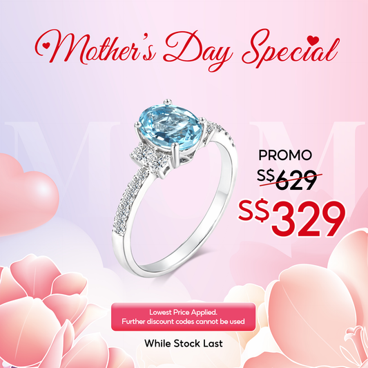 [Mother's Day] TAKA Jewellery 10K Gold Lab-Grown Diamond Oval Aquamarine Ring