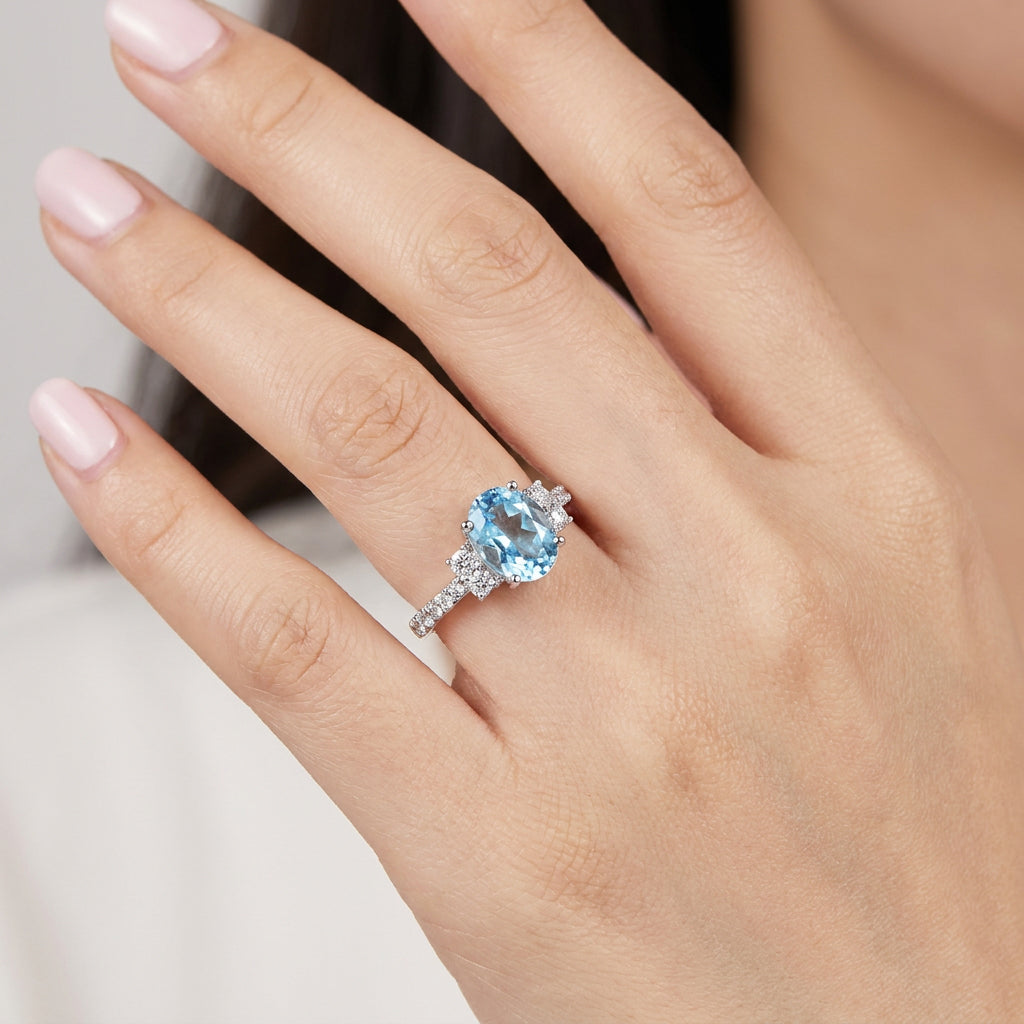 [PROMO] TAKA Jewellery 10K Gold Lab Grown Diamond Oval Aquamarine Ring