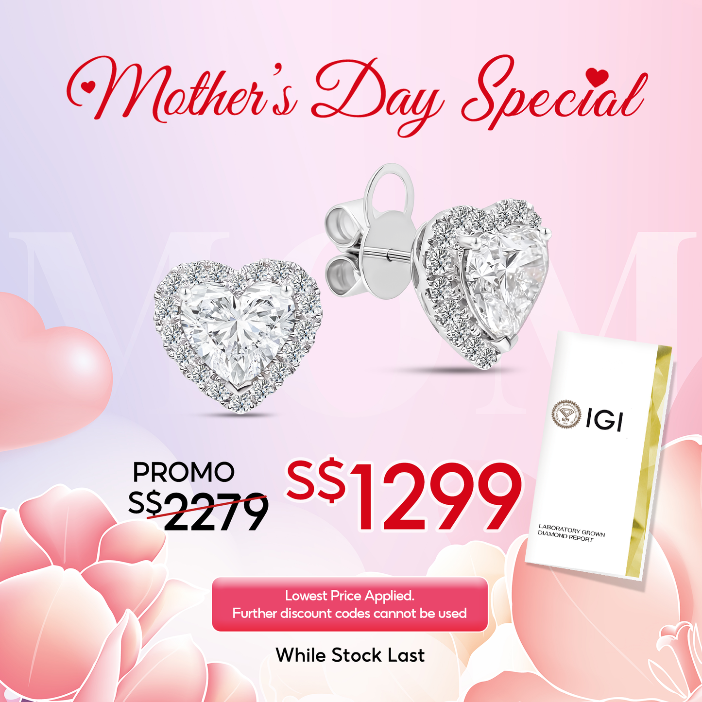 [Mother's Day] TAKA Jewellery IGI Certified Lab Grown Diamond Hearts Earrings 10K Gold