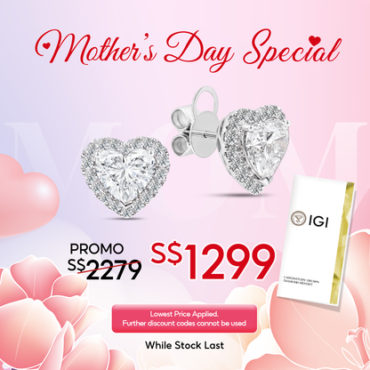 [Mother's Day] TAKA Jewellery IGI Certified Lab Grown Diamond Hearts Earrings 10K Gold