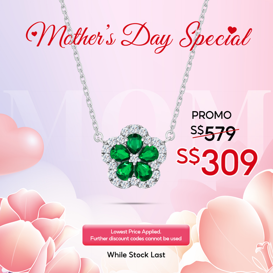 [Mother's Day] TAKA Jewellery 10K Lab-Grown Diamond Green Sapphire Flower Necklace