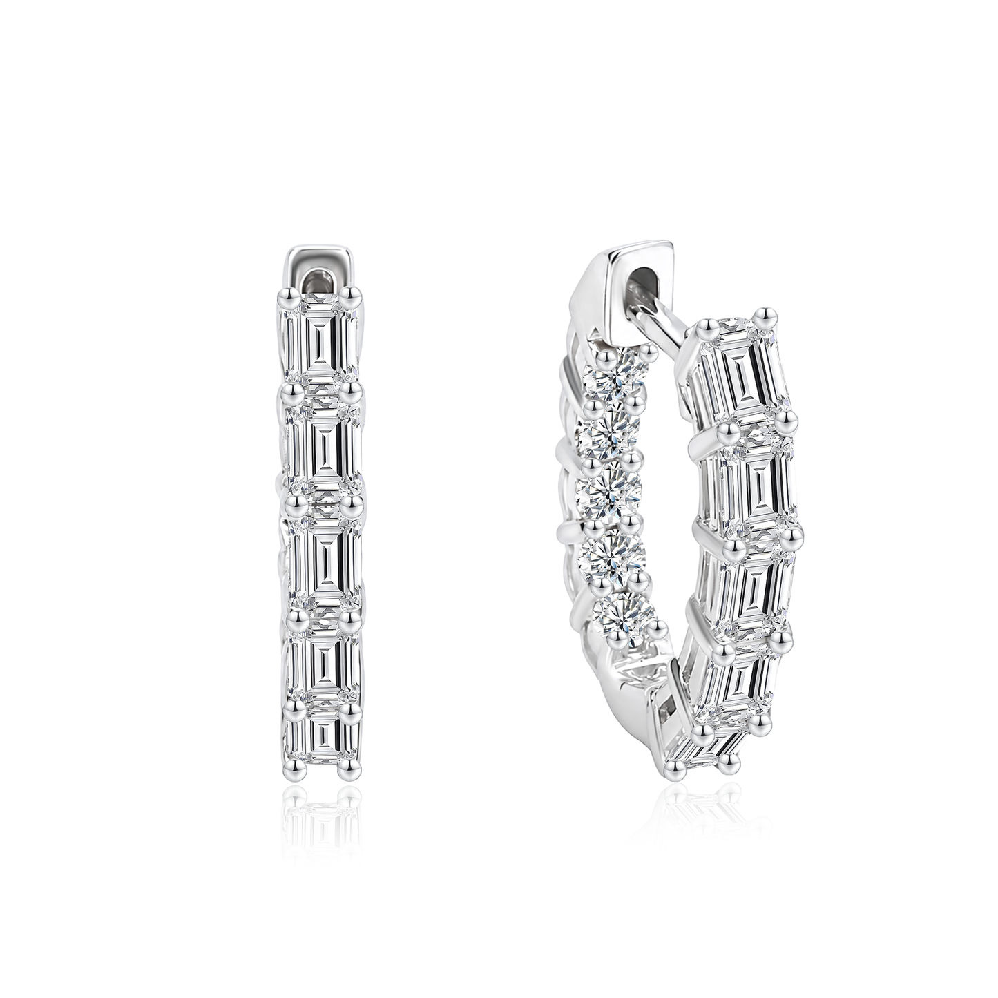 TAKA Jewellery Emerald Cut and Round Brilliant Lab Grown Diamond Loop Earrings 10K