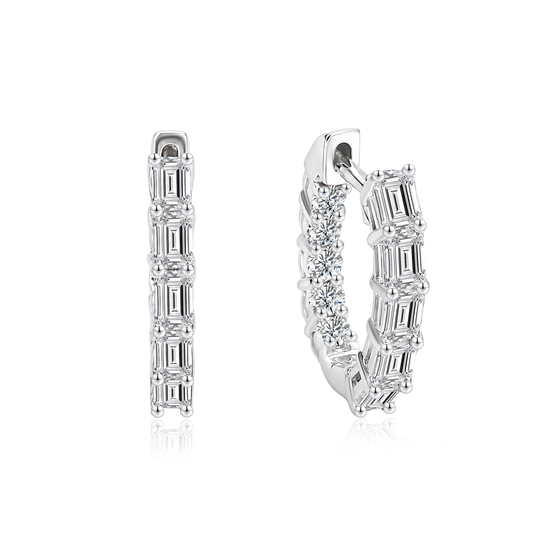 TAKA Jewellery Emerald Cut and Round Brilliant Lab Grown Diamond Loop Earrings 10K