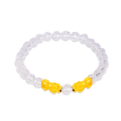 TAKA Jewellery 999 Pure Gold Double Pixiu with 6mm Beads Bracelet