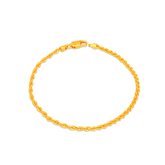 TAKA Jewellery 916 Gold Solid Rope Bracelet - 2.7mm