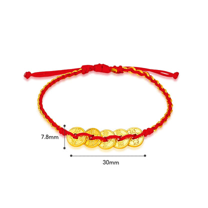 TAKA Jewellery 999 Pure Gold Five Emperor Coins Nylon Bracelet