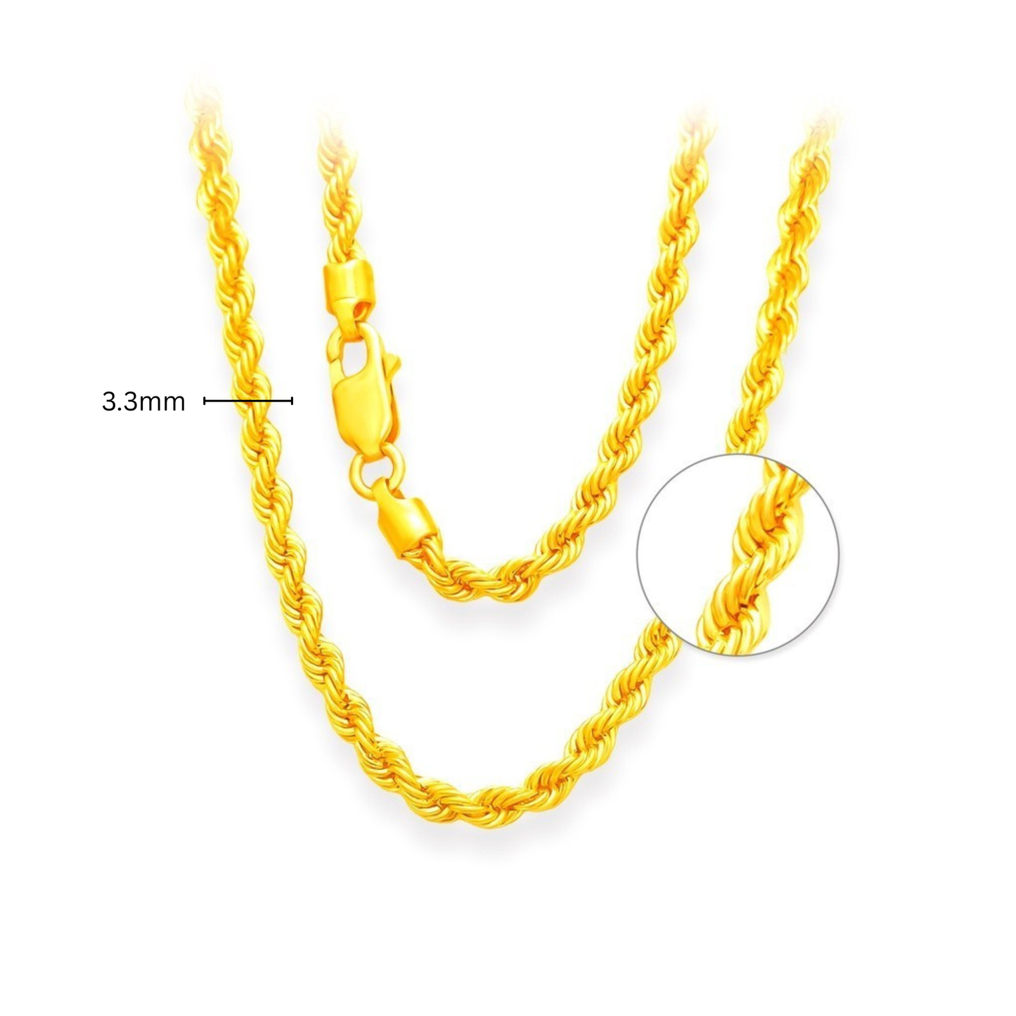 TAKA Jewellery Hollow Rope 916 Gold Chain - 3.3mm