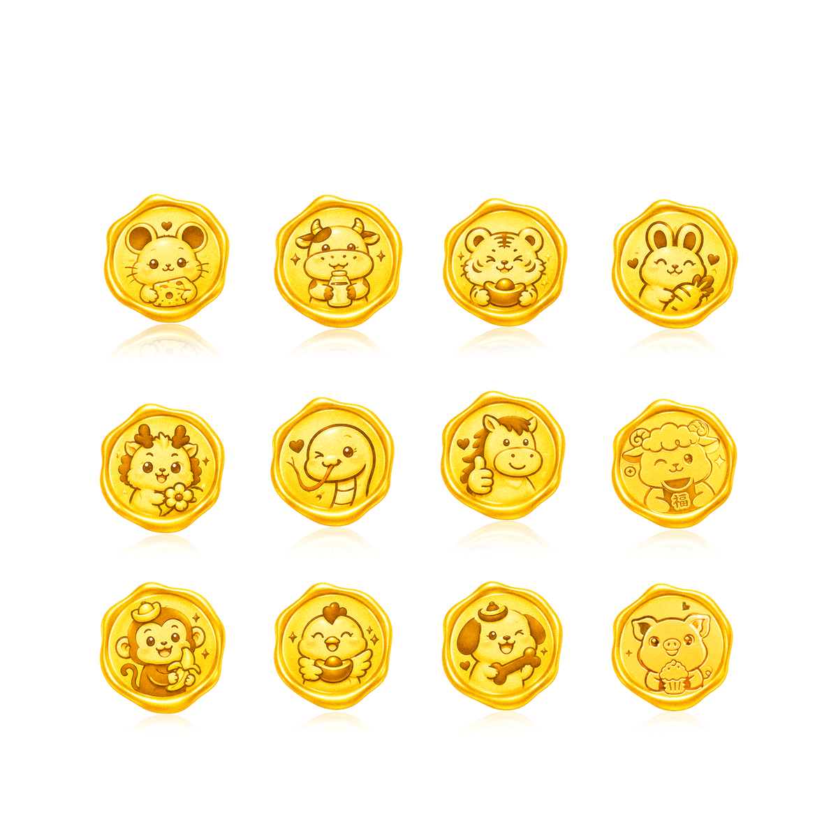 TAKA Jewellery 999 Pure Gold Chinese Zodiac Collection Display Pieces - Wax Seal Shape