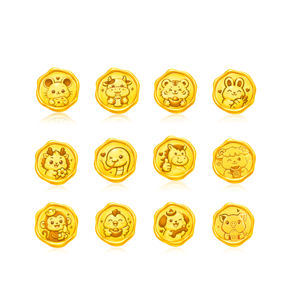 TAKA Jewellery 999 Pure Gold Chinese Zodiac Collection Display Pieces - Wax Seal Shape